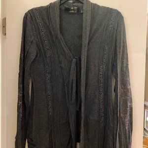 Miss Me Fringed and Beaded Cardigan - Gray